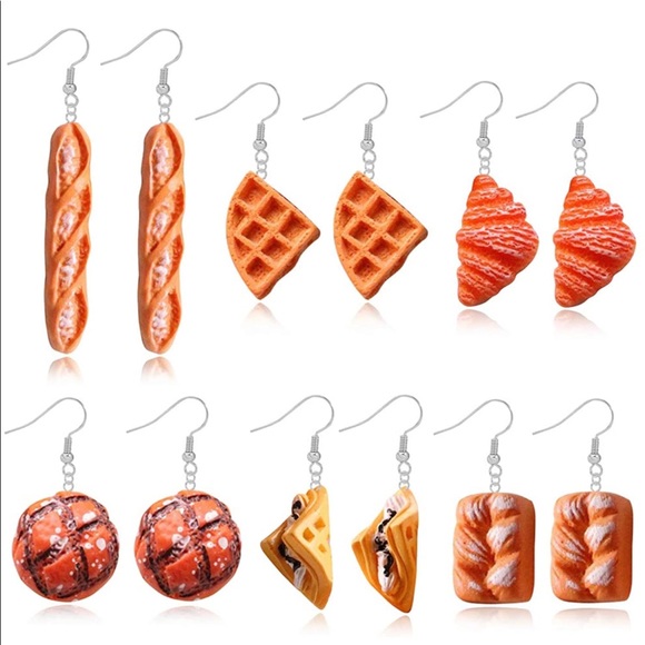 6 Pairs Handmade Simulation food Croissant French Bread Toast Dangle Drop Earrin - Picture 8 of 8